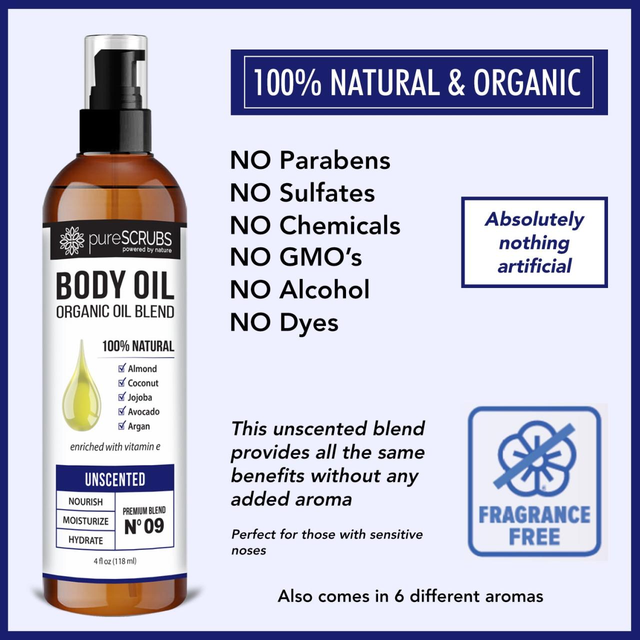 Unscented Body Oil / Ultra Moisturizing / Premium Blend #09 by pureSCRUBS®